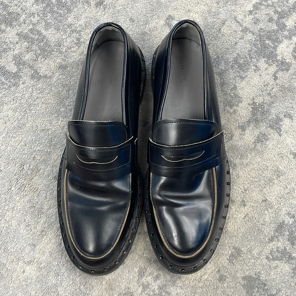 All Saints Dalias Leather Penny Loafers Studded Black Business Wedding Men Sz 13 - Picture 4 of 16